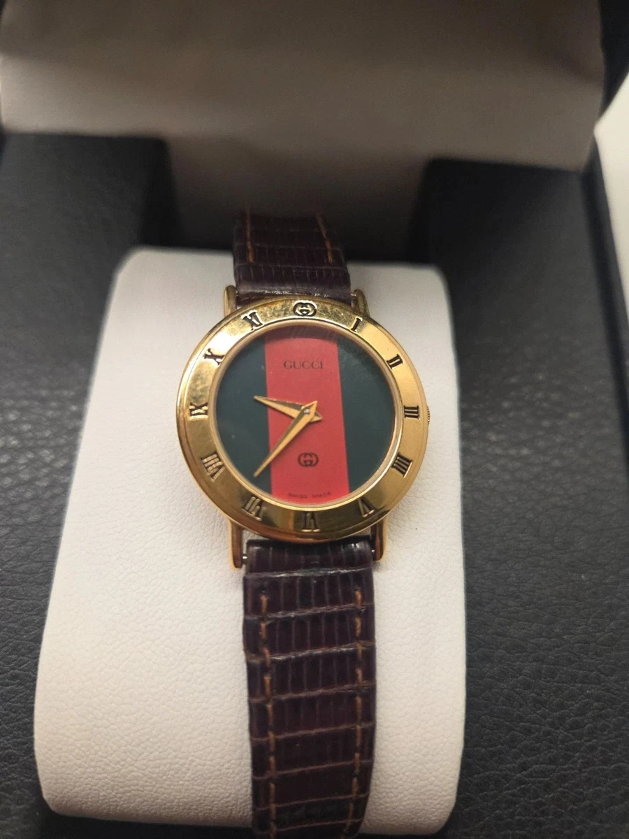 EXC 5】Vintage GUCCI 3000L Sherry line Red Green Gold Quartz