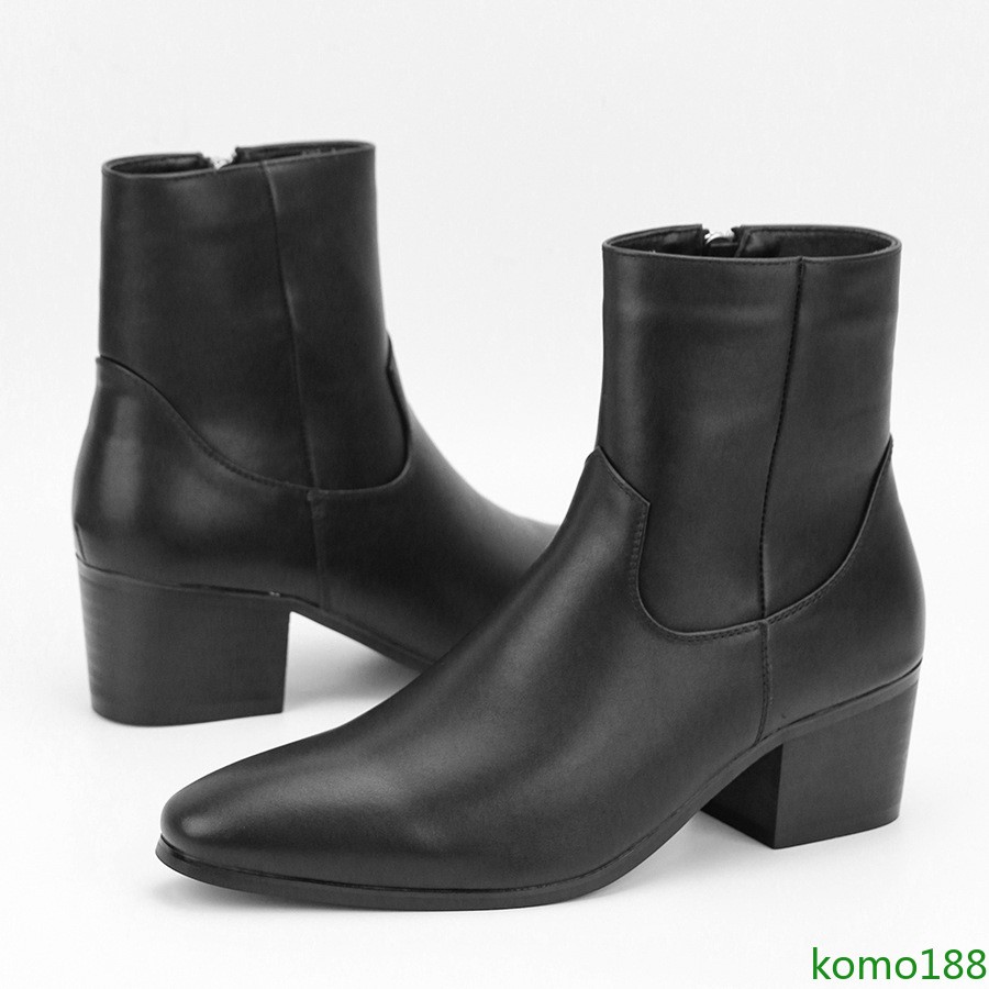Mens shoes pu Leather high top Cuban Heel Chelsea boots Side