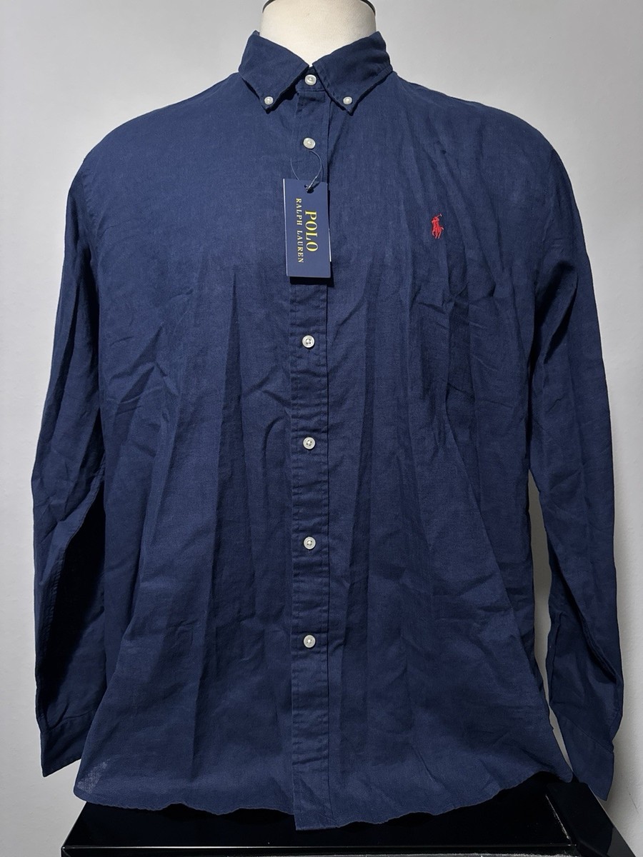 Polo Ralph Lauren Men's 2XL Classic Fit Navy Linen Cotton Long