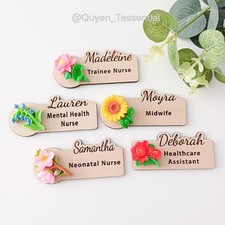 3d floral wooden name badge: custom teacher, doctor, nurse gift