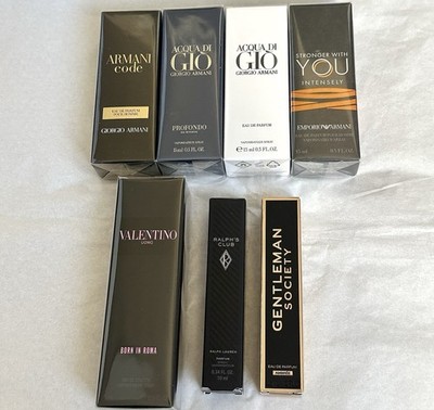 7PC Mens Eau De Parfum Lot/Givenchy Gentleman/Ralph's Club/Valentino/Armani Code
