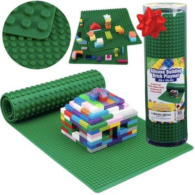 Brick Building Blocks Green Silicone Playmat - 32'' Rollable & Portable Two Si...