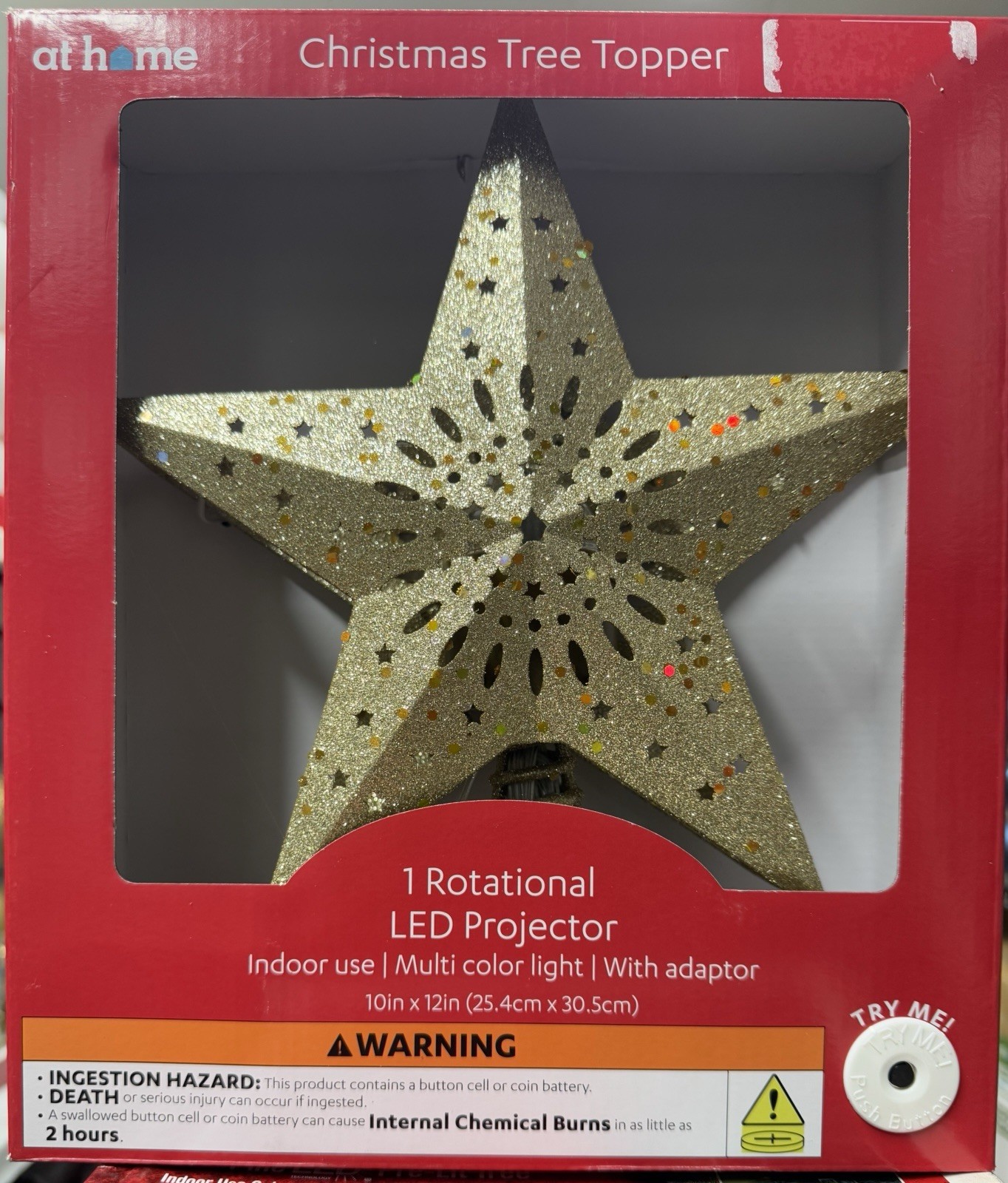 At Home store Christmas Tree Topper Star LED Projector 10”in X 12”in NEW