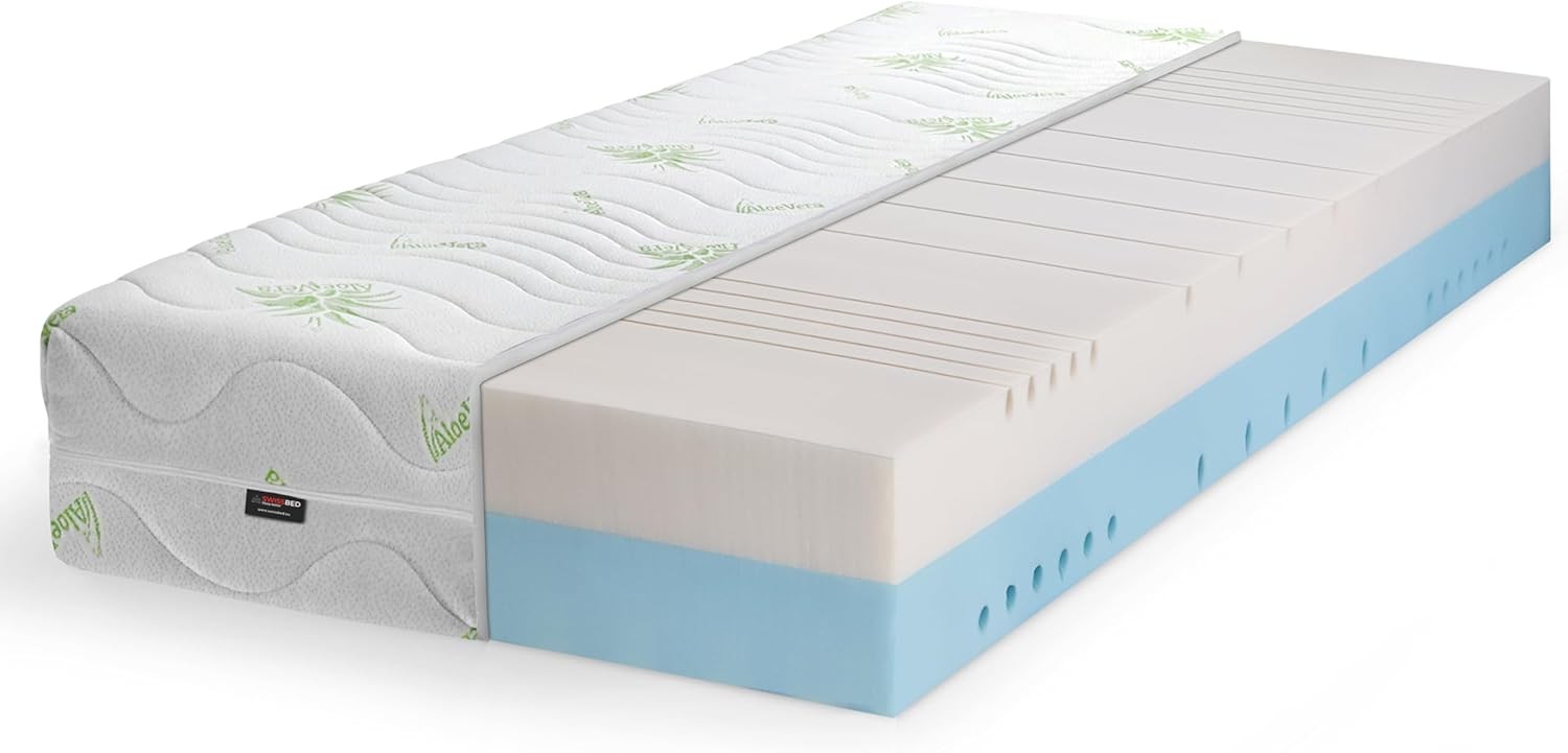 Colchón de espuma fría 90x200, 120x200, 140x200 cm, 7 zonas H3/H4 - 21 cm alto ALOE