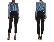 St John Alexa Ankle Pant - 8 Black Milano Knit, Slit Back Hem, Office Luxe 395