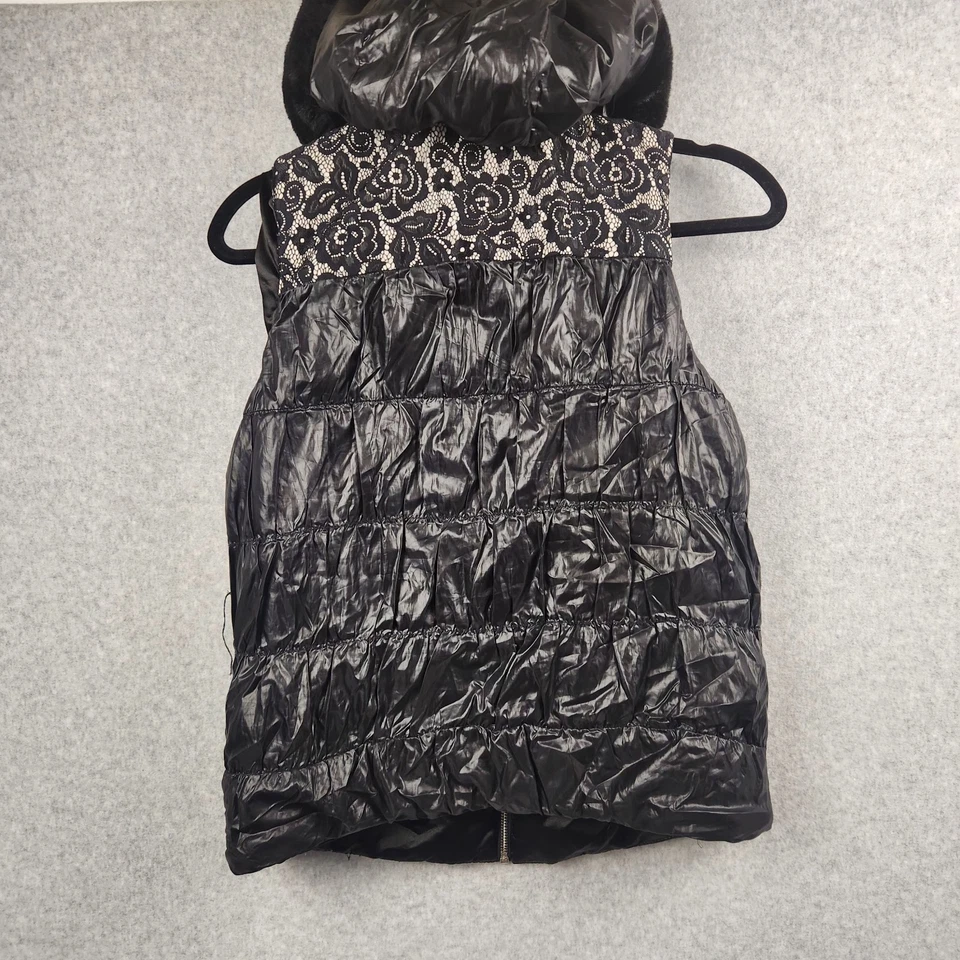 Chaleco BEBE Mujer Talla Pequeña Negro Puffer Con Capucha Piel Sintética Plumón Cremallera Completa Chaleco Foto 2 de 4