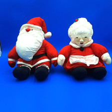 Vtg Santa  Mrs Claus 12in. Parachute Nylon Stuffed Figure Dolls Christmas Korea
