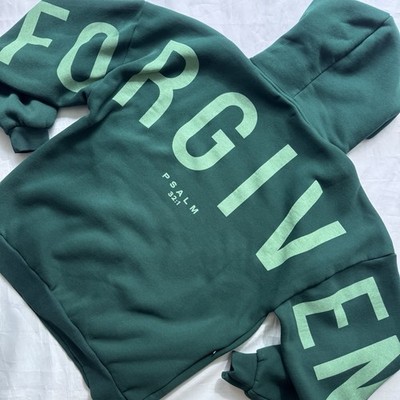 GLO Forgiven Psalm 32:1 Hoodie Men s Large Green Christian Oversized Pullover