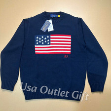 POLO PALPH LAUREN Polo Navy American Flag Cotton Sweater Men L, NWT