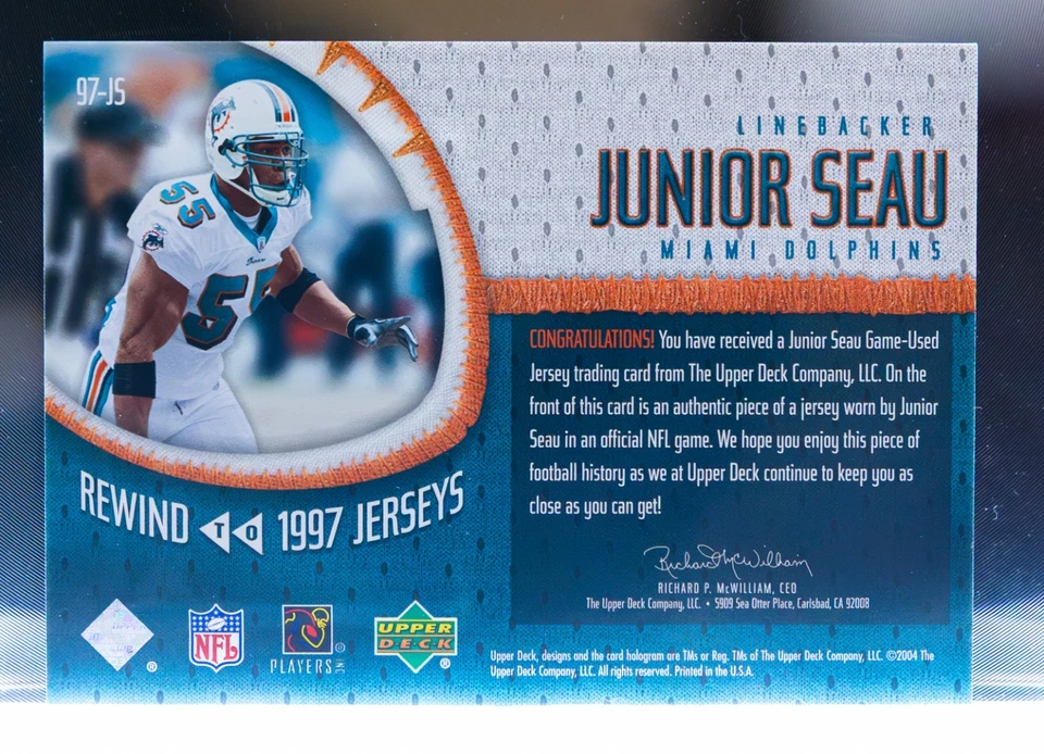 Camisas 2004 Upper Deck #97-JS Junior Seau rebobinar para 1997 - Imagem 2 de 2