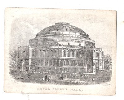 ROYAL ALBERT HALL 1860's, EXTREMELY EARLY ENGRAVED CARD, VENUE OF ROCK CONCERTS