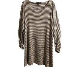 Madison Leigh Dress Women 12 Gray Black Stripe Removable Scarf Rayon Blend USA