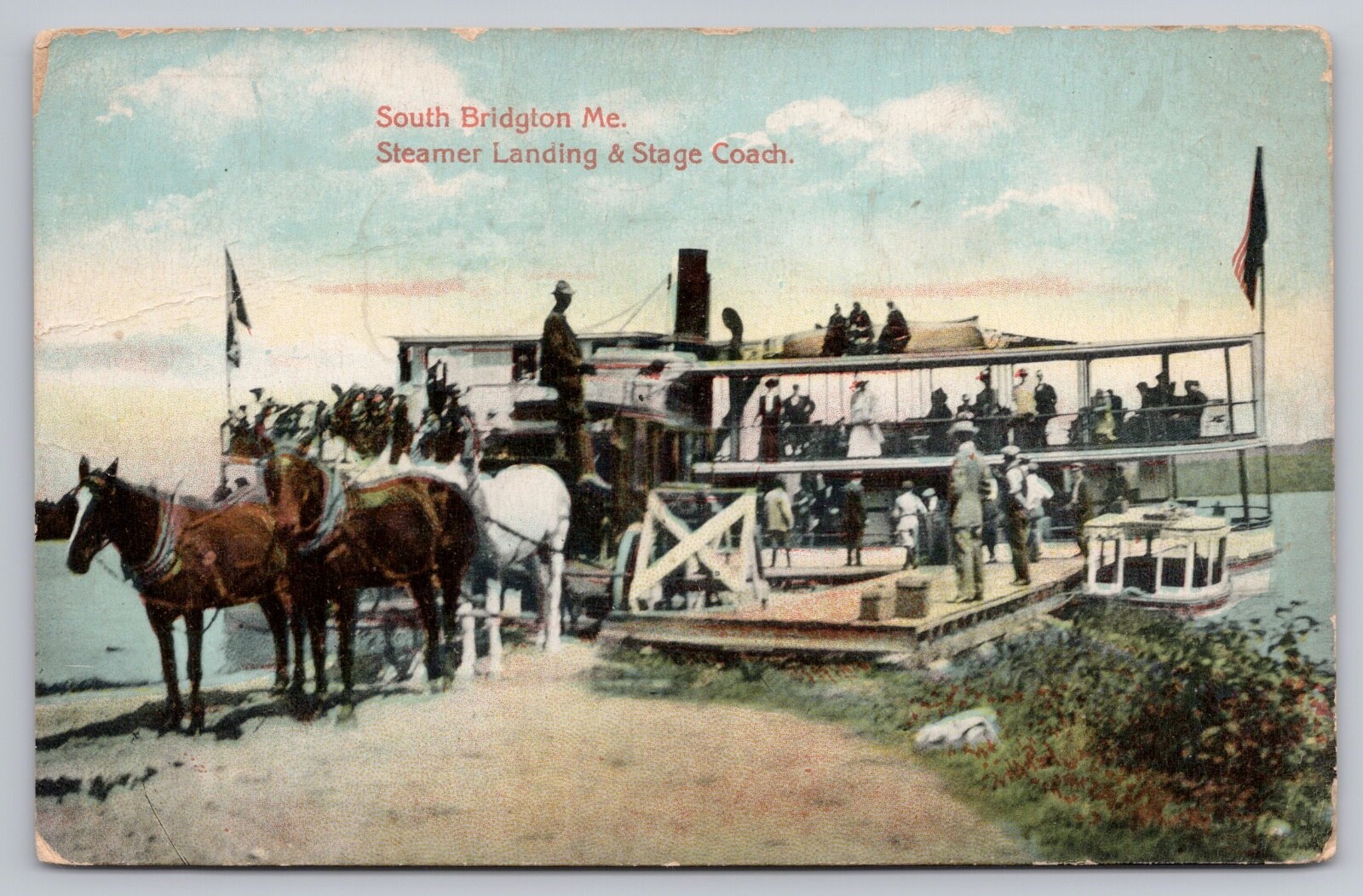 1910s South Bridgton, Maine - Steamer Landing Long Lake -Horses & Stage ...