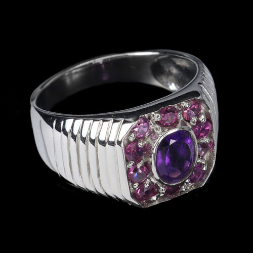 Anillo De Plata 925 Ovalado Con Amatista Rodolita Granate Joyería Talla 9 - Imagen 3 de 13