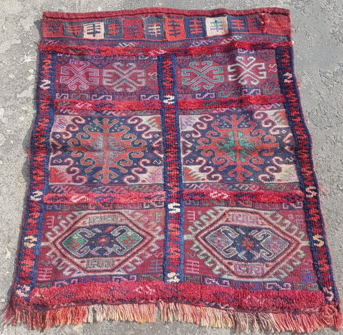 Vintage Hand Made Traditional Rug Oriental Wool Multicolor Carpet 100x90 cm