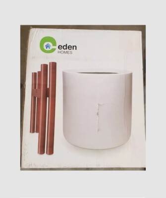 Planter Elevated Bamboo Pot Stand 14'' & 10'' White Fiberglass Plant Container New