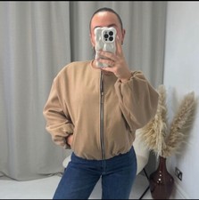 Women's Balloon Sleeve Bomber Jacket Zip-Up Pocket with Italian Ruched Arm