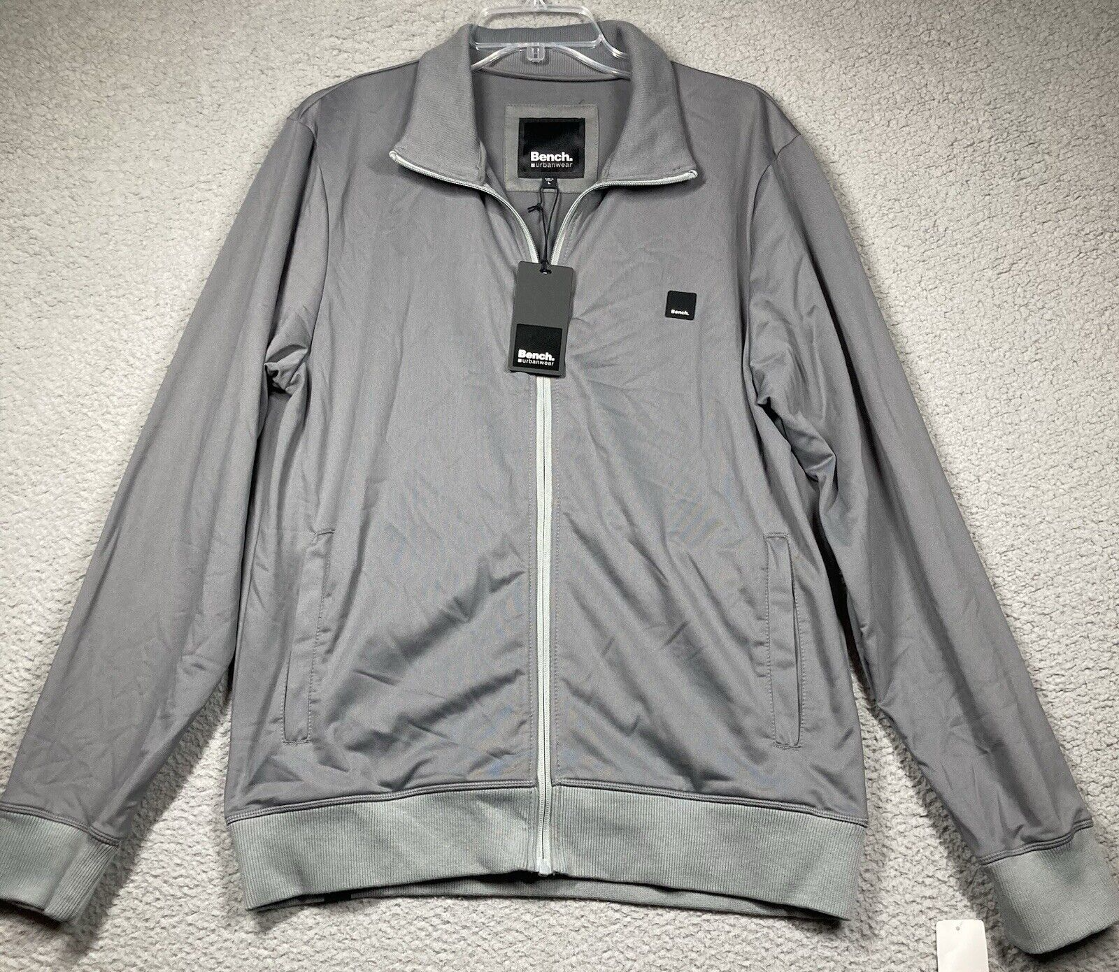 Bench Jacket Men's Large Gray Full Zip Track Jacket Athletic Casual Relaxed NEW