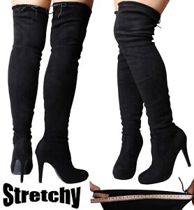 black wide fit thigh high boots