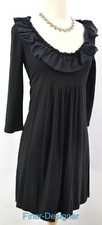 J.Crew Black Stretch Knit Ruffled Rosette Neckline 3/4 Sleeve shabby knee S NEW