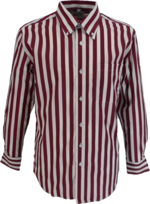Mazeys Retro Mod Vintage Burgundy/White Stripe Button Down Shirts - Image 1 of 3