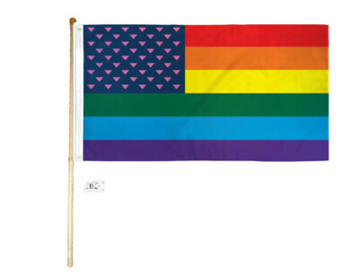 5' Wood Flag Pole Kit Wall Mount Bracket 3x5 Rainbow Glory (Pink Triangles) Flag