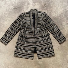 Chicos Blazer Womens 2 Gold Black Metallic Brocade Tweed Longline Jacket 14