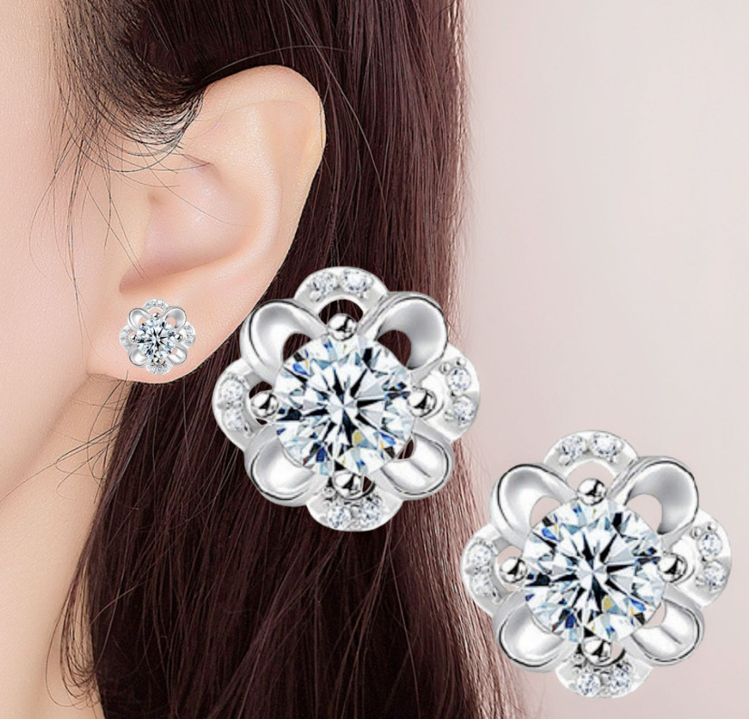 Sterling silver cubic zirconia Flower Clove Stud Ear Earrings 8mm Gift A12