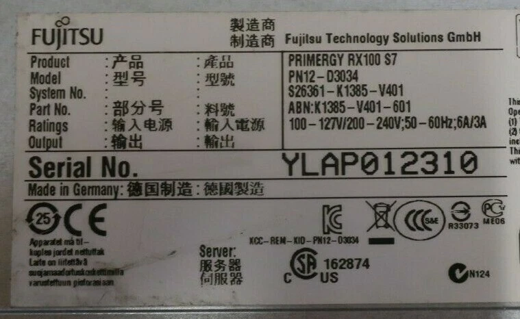 Fujitsu Primergy RX100 S7 Quad-Core E3-1260L 8GB Ram 4x 2.5" Bay 1U Rack Server - Image 3 of 3