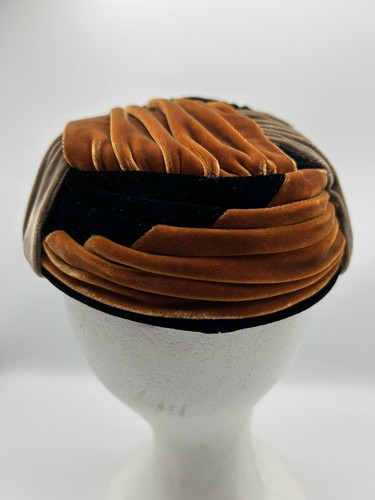 Mr. D's Luxury Velvet Hat w/ Hair Combs Multi Color Black Rust Taupe Vintage - Picture 2 of 8