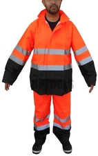 Orange Safety Rain-Suit Rain Jacket with Hoodie & Pants Reflective Waterproof