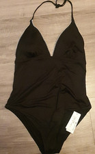 M S - Non Wired Plunge Halter Neck Swimsuit - UPF 50 - Size 20 Long - BNWT