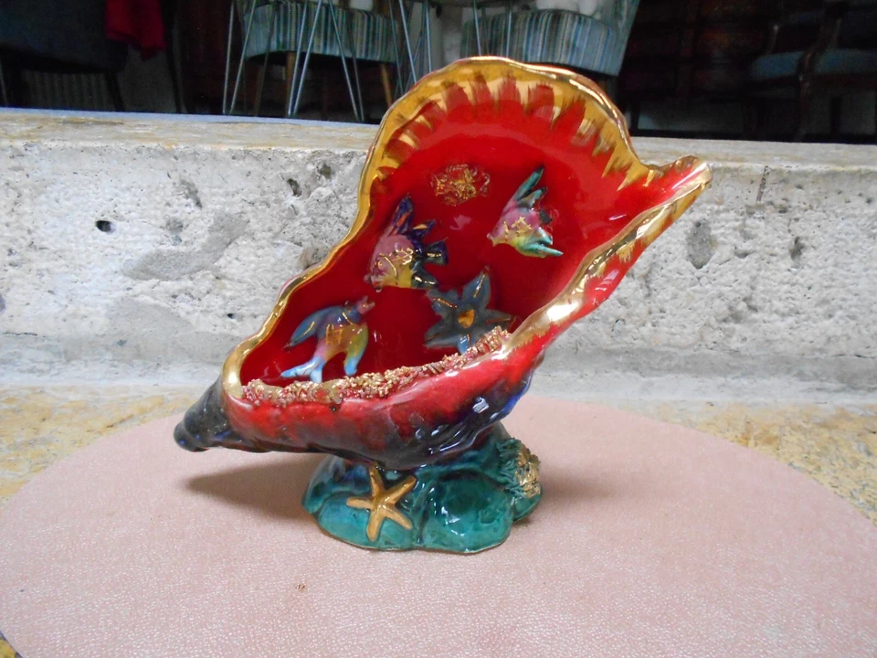 Lampe Veilleuse ancienne en céramique de VALLAURIS Coquillage Moule - Photo 2/4