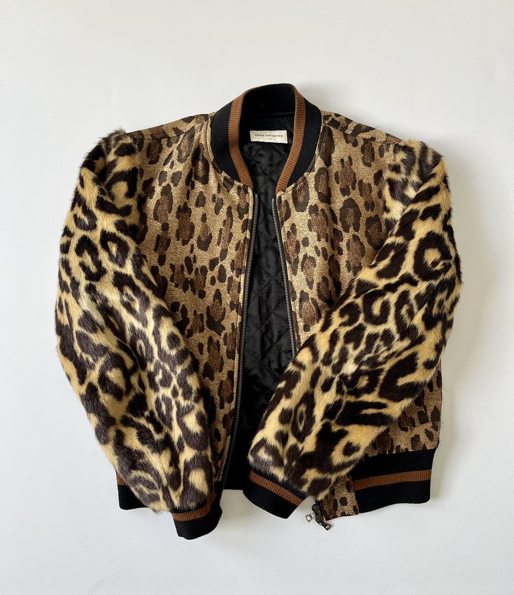 Dries Van Noten RUNWAY “Vascot” Leopard Bomber Jacket W/ Faux Fur