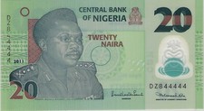 Nigeria 20 Naira 2011 REPLACEMENT prefix DZ ,Polymer,Fancy SN +gift! FN19