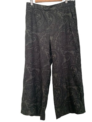 Weekend Max Mara Trousers UK 14 Jajce Blown 100% Linen Grey Paisley Wide Leg
