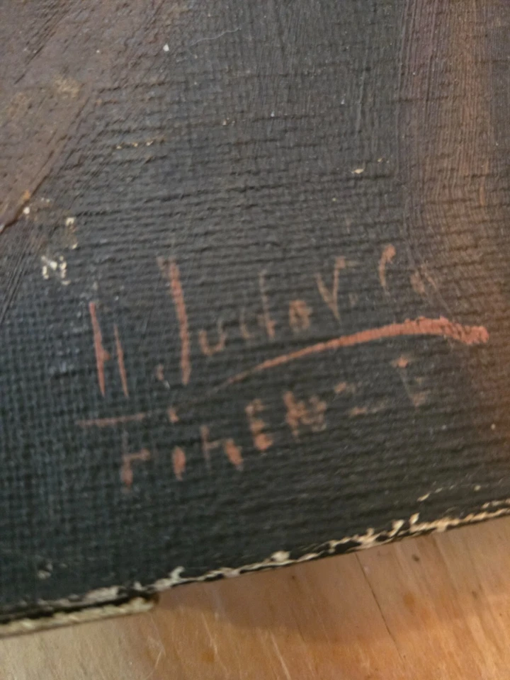 Antiguo óleo sobre lienzo de la década de 1860 "San Juan" firmado por H. Hudelette-Firenze Foto 2 de 4