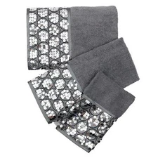 Popular Bath Sinatra 3 Piece Bath Towel,Hand andWash Cloth Set, Silver w/Sequins