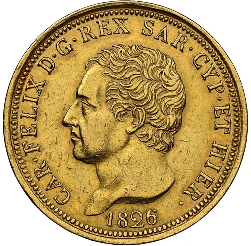 Italy - 1826-E - SARDINIA - Carlo Felice - 80 Lira - NGC AU Details - RARE ISSUE