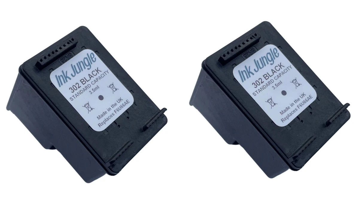 2x Refilled 302 Black Ink Cartridges For HP ENVY 4524 Inkjet Printer
