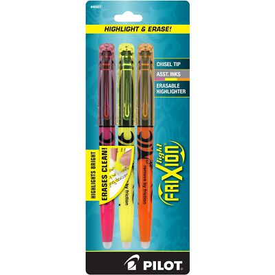 PILOT FriXion Light Erasable Highlighters, Chisel Tip, Assorted Color Inks, 3pk