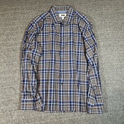 Joseph Abboud Button Up Shirt Mens 2XL Blue Grey Plaid Long Sleeve Dress Shirt