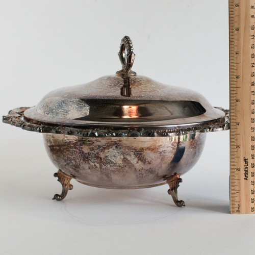 Footed Silver Plate Towle Bowl with Filigreed Edge and Lid 11” 4” - Picture 4 of 12