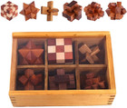 6-teiliges Holz Knobelspiele Set, 3D Mini Puzzle Denkspiele für Erwachsene und K