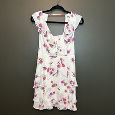 NWT Express Floral Pink White Ruffle Dress Size 2 Sleeveless Fit Flare Mini