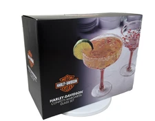 Set of (2) Harley-Davidson Pink Confetti Margarita Glass Set (Hand-Blown, 15oz)