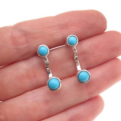 D'Joy 925 Sterling Silber echte Dornröschen Türkis Ohrstecker / Jacke Ohrringe