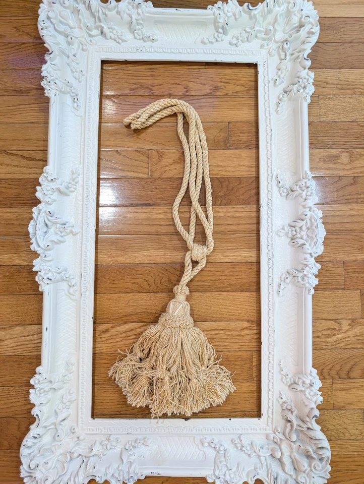 Borla llave grande de 9" de colección para muebles franceses - BEIGE Y CREMA - flecos de cuerda retorcida Foto 4 de 4