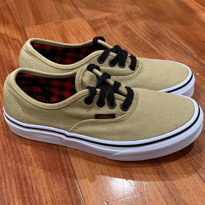 Vans Khaki Canvas Sneakers with Plaid Interior size 3.5
