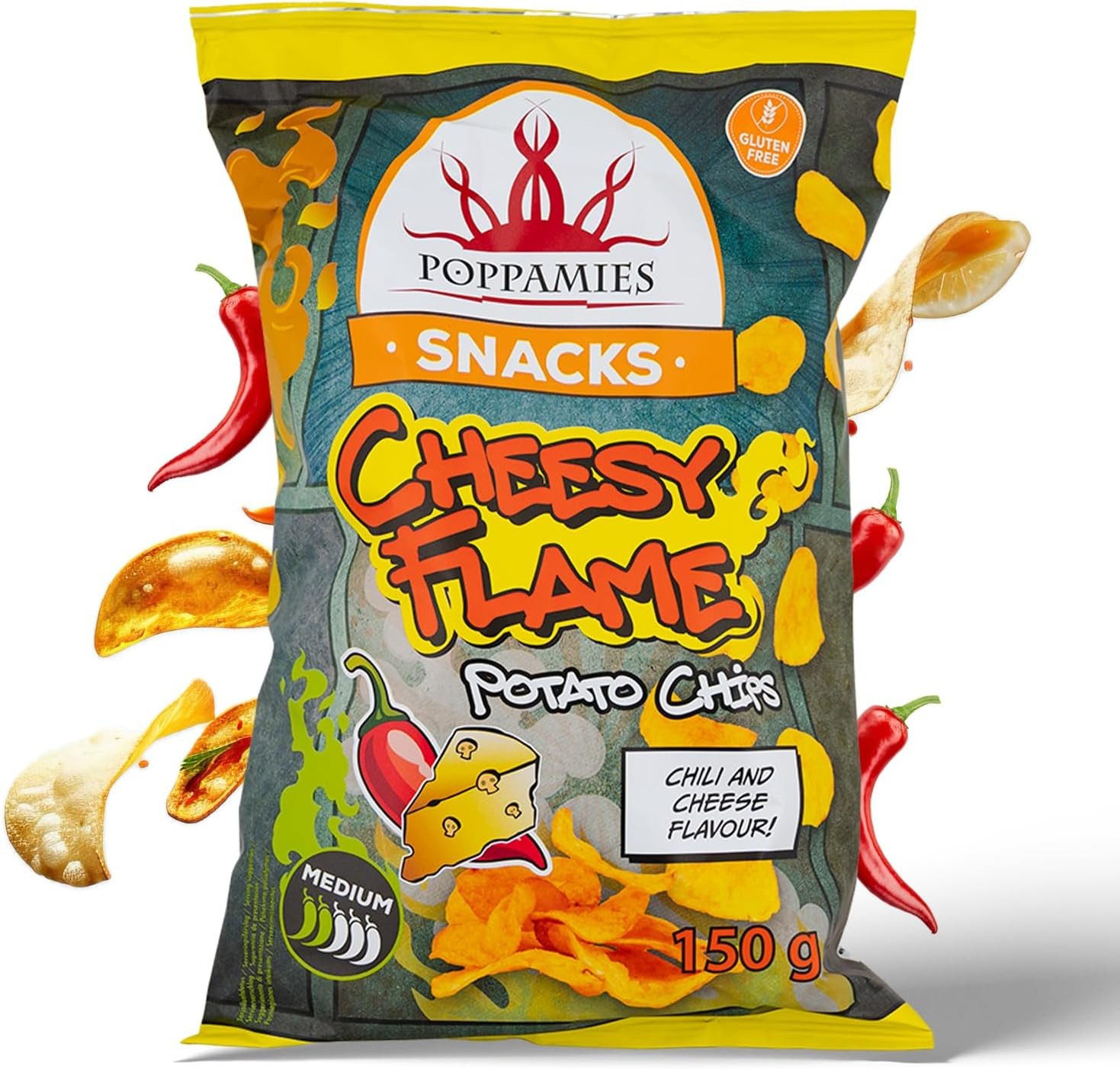 Poppamies Snacks Cheesy Flame Potato Chips cheese and chili flavoured